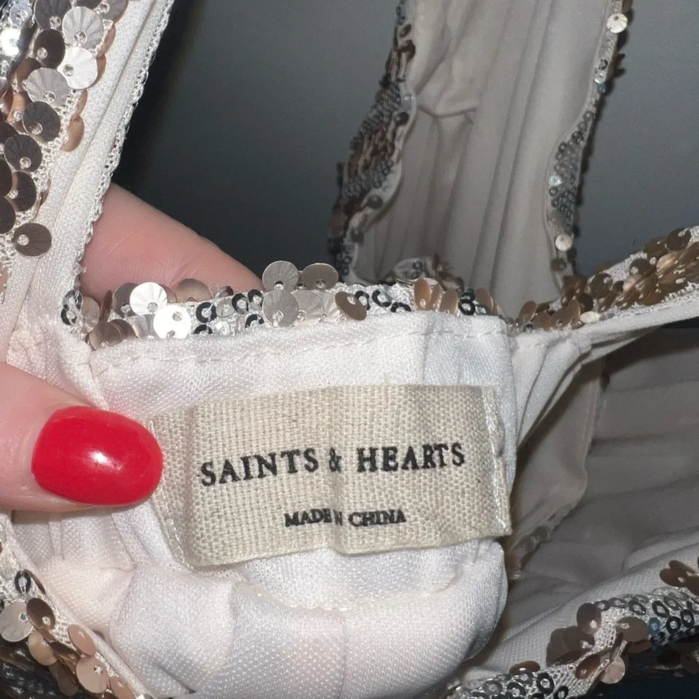 Saints & Hearts Shimmerfest Stripe Sequin Mini Dress - Rose Gold - Picture 4 of 4